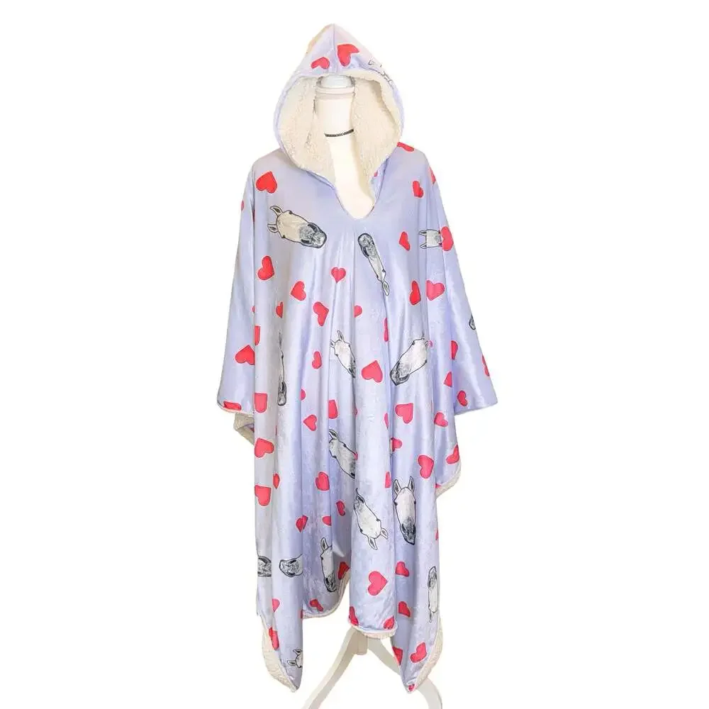 My PetPoncho Hooded Wearable Blanket Horse and Heart Print reversible